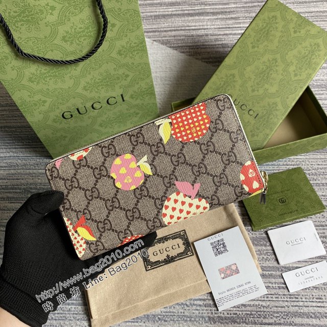 Gucci新款包包 古馳拉鏈長錢包 Gucci心蘋果圖案長夾 663924  ydg3012